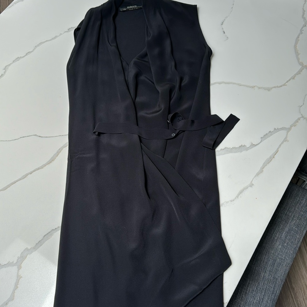 All Saints Black Silk Wrap Dress 0